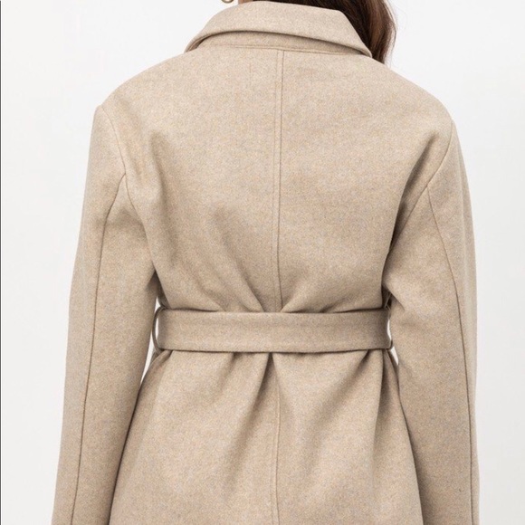 New Tan Belted Women’s Fleece Pea Coat - Picture 4 of 4